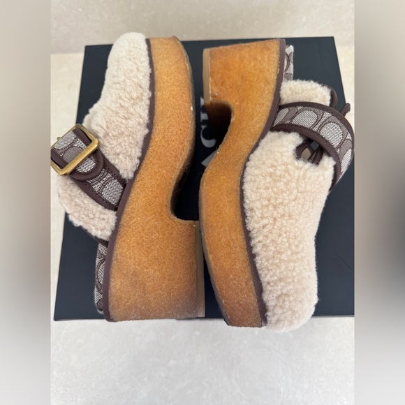 Coach Brown and Cream Shearling Mules - Picture 5 of 7